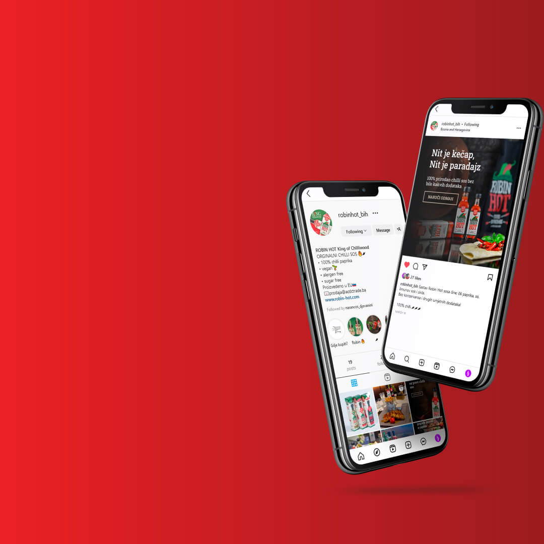 2 phones showing social media hot sauce for Robin Hot
